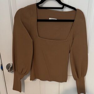 Babaton Tan Ribbed Square Neck Blouse